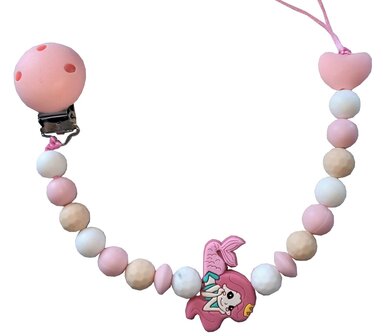 Siliconen speenkoord met zeemeermin &ndash; Handgemaakt, dubbele draad, BPA-vrij &ndash; Roze tutkoord voor baby