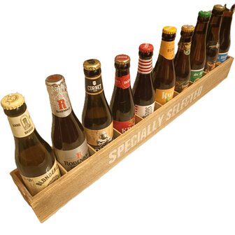 Houten bak met 10 speciale biertjes