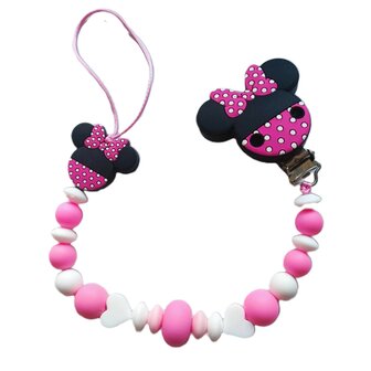 Siliconen speentouw met kant en Minnie Mouse fuchia
