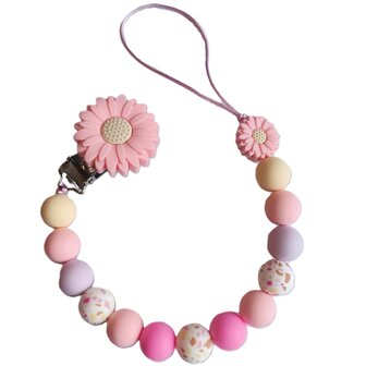 Siliconen fopspeenketting met roze bloem