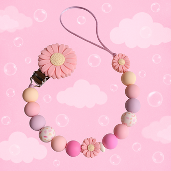 Siliconen fopspeenketting met roze bloem