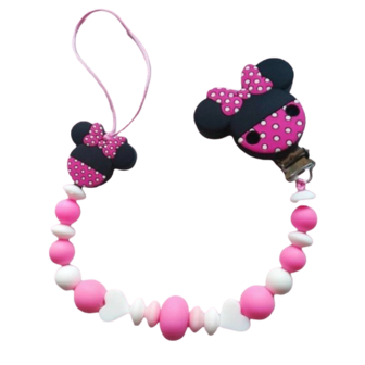 Siliconen speentouw met kant en Minnie Mouse fuchia