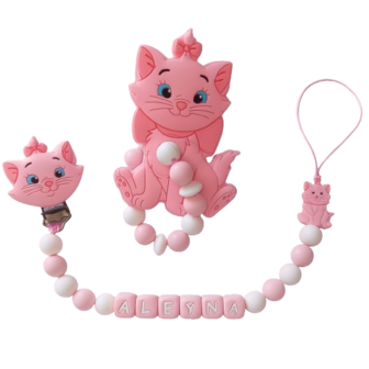 Siliconen tutkoord en bijtring set met naam - Aristokatten roze