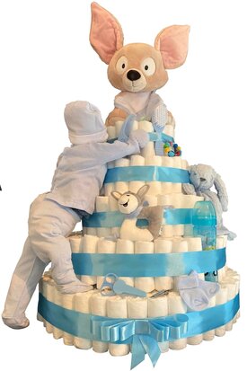 XXXL Pampertaart met 435 pampers & klimende baby en konijntje
