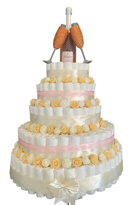 XXXL Pampertaart met 435 pampers & 1x Freixenet & 2x champagne glazen