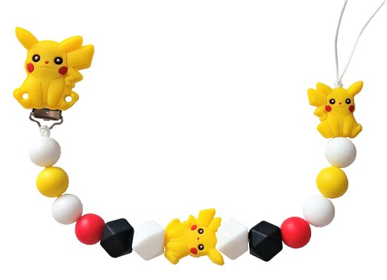 Speenkoord met Pikachu &ndash; Handgemaakt siliconen speenkoord met dubbele draad &ndash; Veilig en stijlvol babyspeenkoord