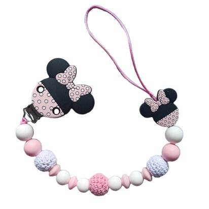 Siliconen speentouw met kant en Minnie Mouse licht roze