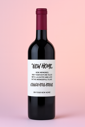  Wijnfles met leuke label – Nieuw huis