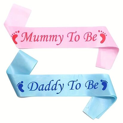 2-Pack ‘Mama Wordt’ & ‘Papa Wordt’ Satijnen Sjerpen – Perfect voor Babyshower of Gender Reve