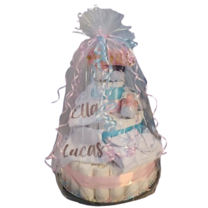 Pampertaart voor tweeling met kledingset