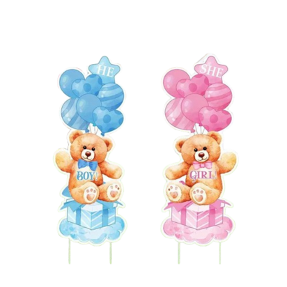 2 Sets Gender Reveal Tuinborden met Stokken – Roze & Blauwe Beer, “Hij” & “Zij” Ballonnen