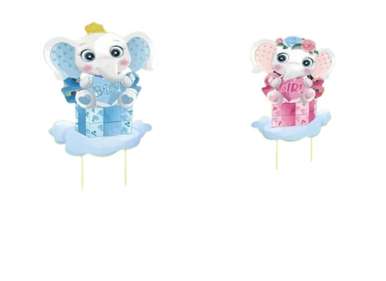 2 Sets Gender Reveal Tuinborden met Stokken &#x2013; Roze & Blauwe olifantjes