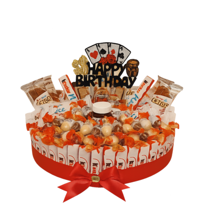 Ronde chocoladecadeautaart met Kinder chocolades – Luxe verjaardagscadeau