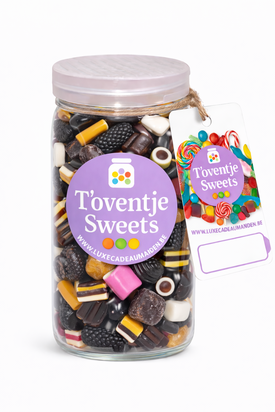 Luxe snoeppot van 250 ml gevuld met ongeveer 200 gram hoogwaardige drop