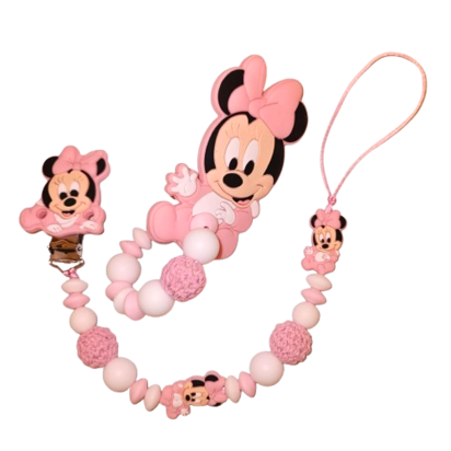 Speenkoord set met Minnie &ndash; Dubbele Draad - baby roze