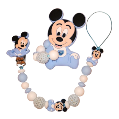 Speenkoord set met Mickey &copy; &ndash; Dubbele Draad - baby blauw