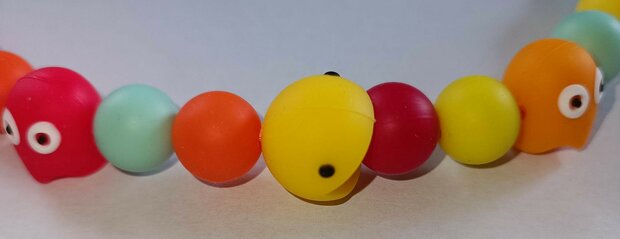 Siliconen speenkoord Pac Man– Handgemaakt, BPA-vrij, dubbele draad – Luxecadeaumanden