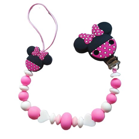 Siliconen speentouw met kant en Minnie Mouse fuchia