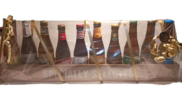 Houten bak met 10 speciale biertjes