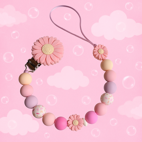 Siliconen fopspeenketting met roze bloem