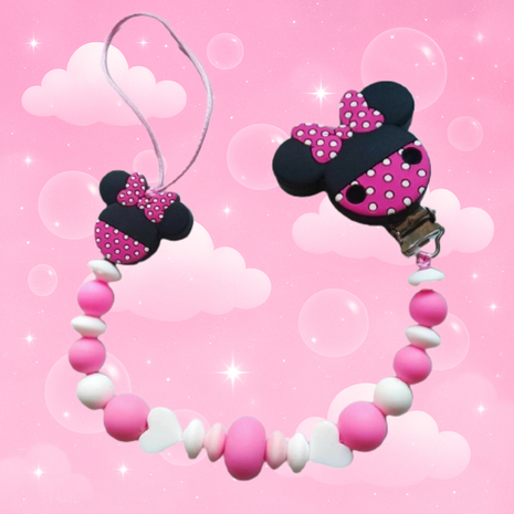 Siliconen speentouw met kant en Minnie Mouse fuchia
