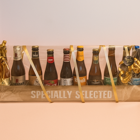 Houten bak met 10 speciale biertjes