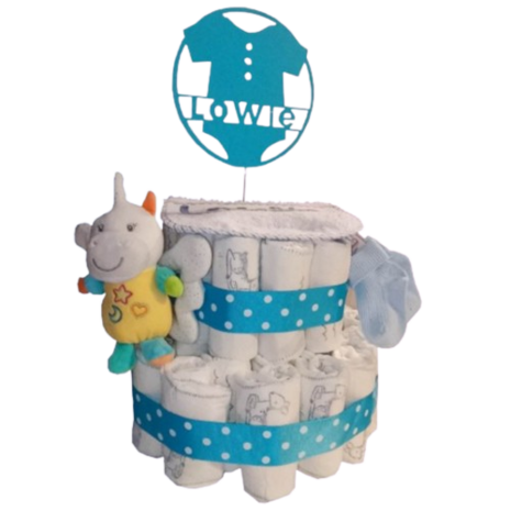 Pampertaart met taart-topper + naam en &#x00e9;&#x00e9;nhoorntje