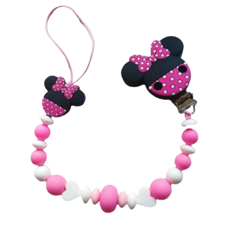 Siliconen speentouw met kant en Minnie Mouse fuchia