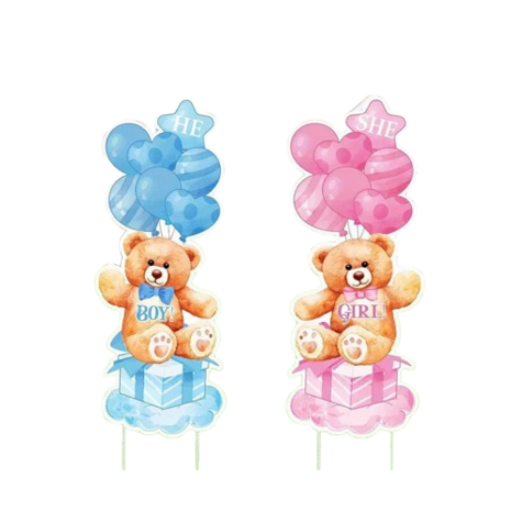 2 Sets Gender Reveal Tuinborden met Stokken – Roze & Blauwe Beer, “Hij” & “Zij” Ballonnen