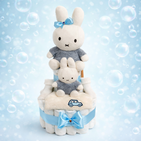 Luiertaart met Nijntje &ndash; Handgemaakt kraamcadeau blauw - Little Dutch