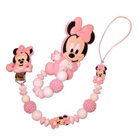 Speenkoord set met Minnie &ndash; Dubbele Draad - baby roze