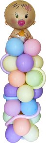 Pilaar in Pastelkleuren - met grote baby topper - en speciale lange ballonnen