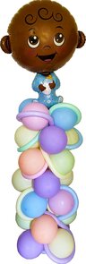 Pilaar in Pastelkleuren - met grote donkere baby topper - en speciale lange ballonnen