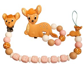 Siliconen Tutkoord & bijtring set - Bambi met naam