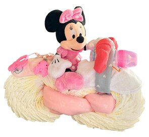 Pampertaart Minnie Mouse – Motorfiets Cadeau – Handgemaakt Kraamcadeau voor Meisje