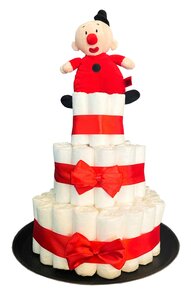 Pampertaart Rood – Handgemaakt Kraamcadeau – Luiertaart met Bumba