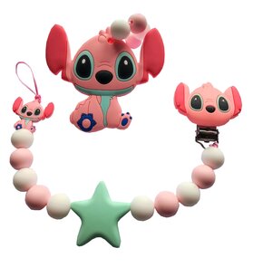 Siliconen Tutkoord & bijtring set - Lilo & Stitch Roze