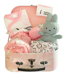 Koffertje gevuld met baby artikelen - Marmer-roze kleur - 25cm