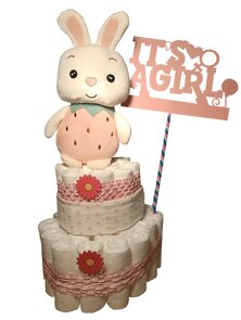 Pampertaart Konijntje – It’s a Girl – Handgemaakt Kraamcadeau voor Meisje