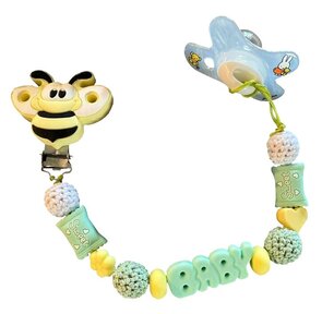 Lief speentouw bij met ‘Sweet’ details – mint & geel – dubbel touw | Luxecadeaumanden