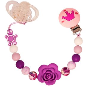 Paars speenketting met bloem en schildpad – extra sterk dubbel touw | Luxecadeaumanden