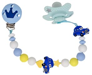 Blauw siliconen speenkoord met autootjes – extra sterk dubbel touw | Luxecadeaumanden