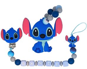 Siliconen Tutkoord & bijtring set - Lilo & Stitch met naam