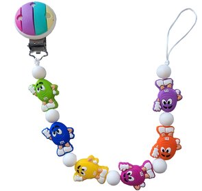 Siliconen speenkoord M&M’s – Handgemaakt, BPA-vrij, dubbele draad – Luxecadeaumanden