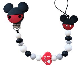 Siliconen speenkoord Mickey Mouse – Handgemaakt, dubbele draad, BPA-vrij – Zwart, rood & wit tutkoord voor baby