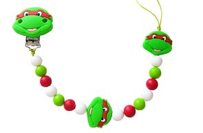 Fopspeenkoord “Ninja Turtle” – Handgemaakte Siliconen Speenclip met Dubbele Draad rood