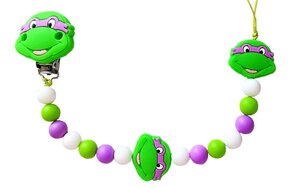 Fopspeenkoord “Ninja Turtle” – Handgemaakte Siliconen Speenclip met Dubbele Draad paars