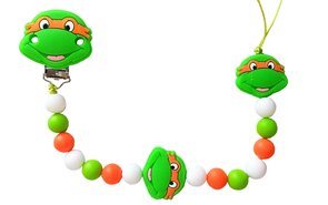 Fopspeenkoord “Ninja Turtle” – Handgemaakte Siliconen Speenclip met Dubbele Draad