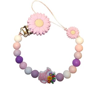 Fopspeenkoord “Bloem & Gieter” – Handgemaakte Siliconen Speenclip met Dubbele Draad