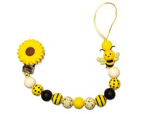 Fopspeenkoord “Bijtje & Zonnebloem” – Handgemaakte Siliconen Speenclip met Dubbele Draad